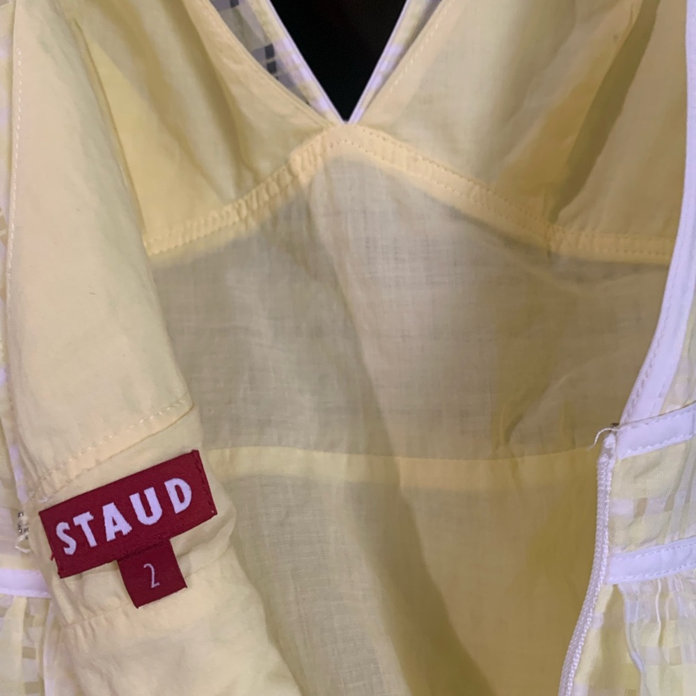 STAUD Yellow Sheer Organza Tiered Mini Dress Puff Sleeve V Neck Size 2 NWOT - Picture 5 of 12